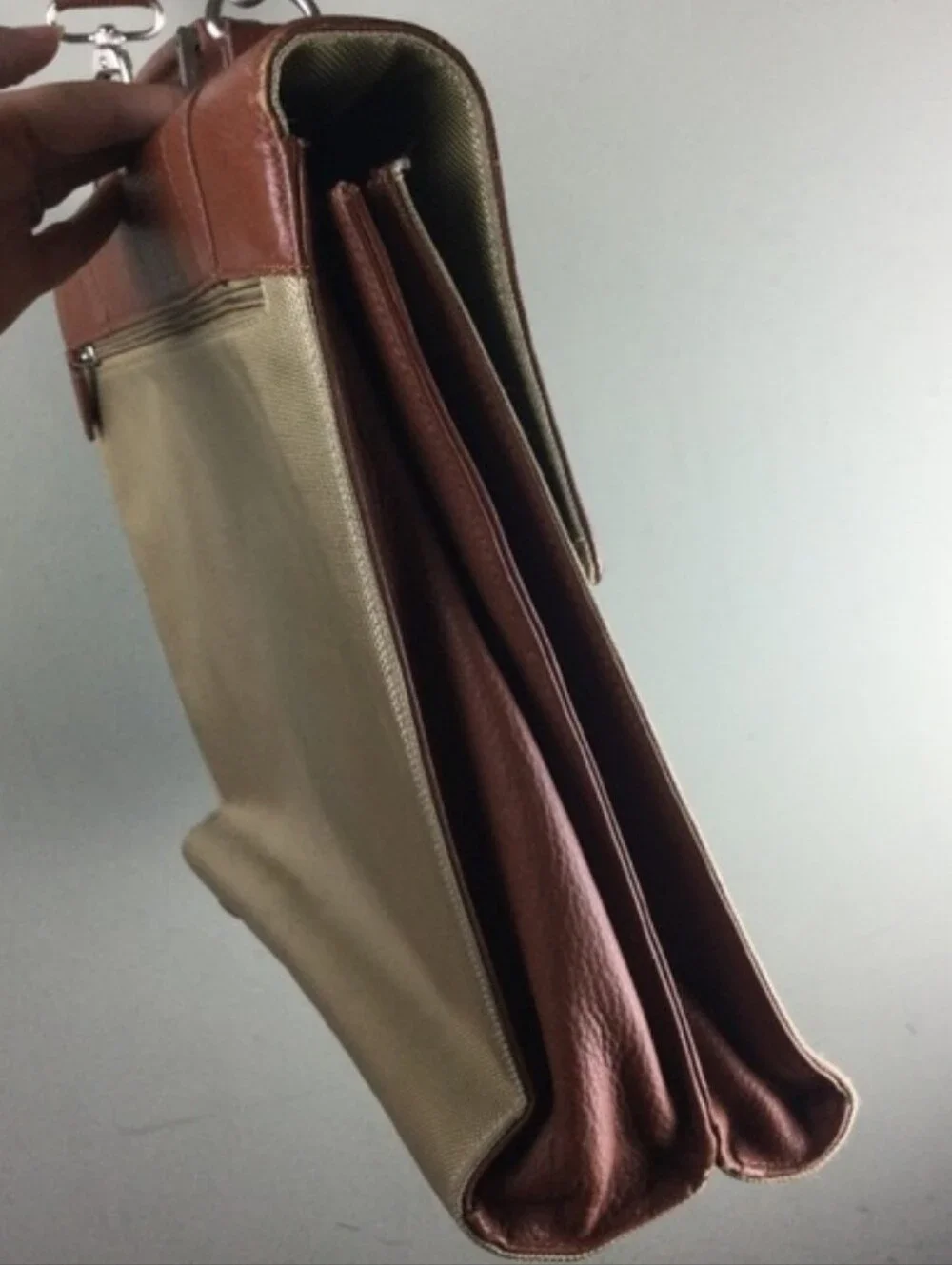 Bosca Leather & Canvas Flap Top Crossbody Messenger Briefcase
